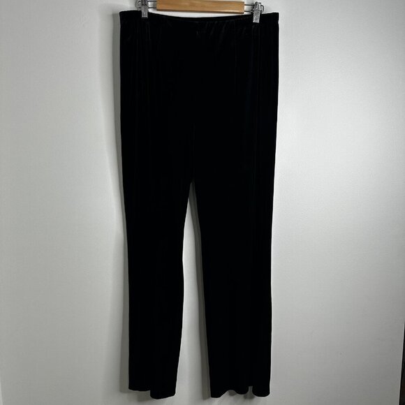 Chicos Pants Womens 2R Large Black Velvet Pull On Stretch Straight Leg Lounge - Picture 1 of 11